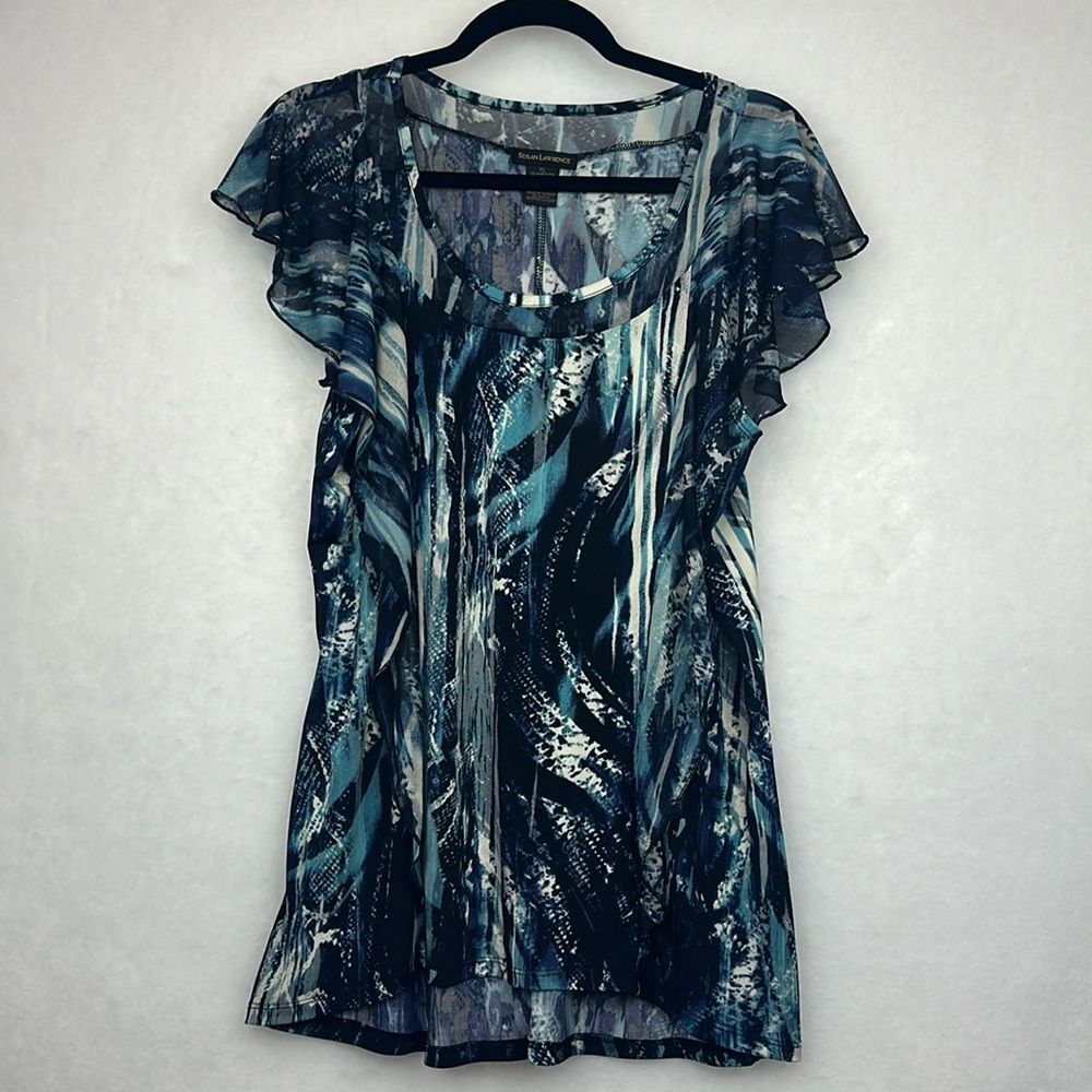 Susan Lawrence Blouse Size XL Flutter Sleeves Sz Xl
